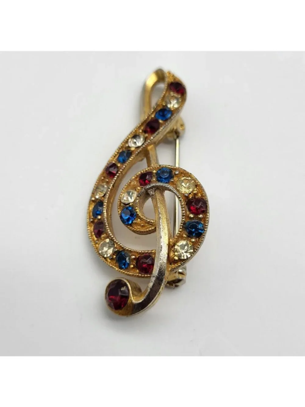 Rafaelian Vintage Signed Rhinestone Music Note Brooch Pin